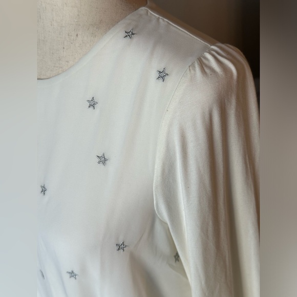 Boden White Tori Silver Embroidered Metallic Star Long Sleeve Top size 6 NWT - Picture 6 of 13